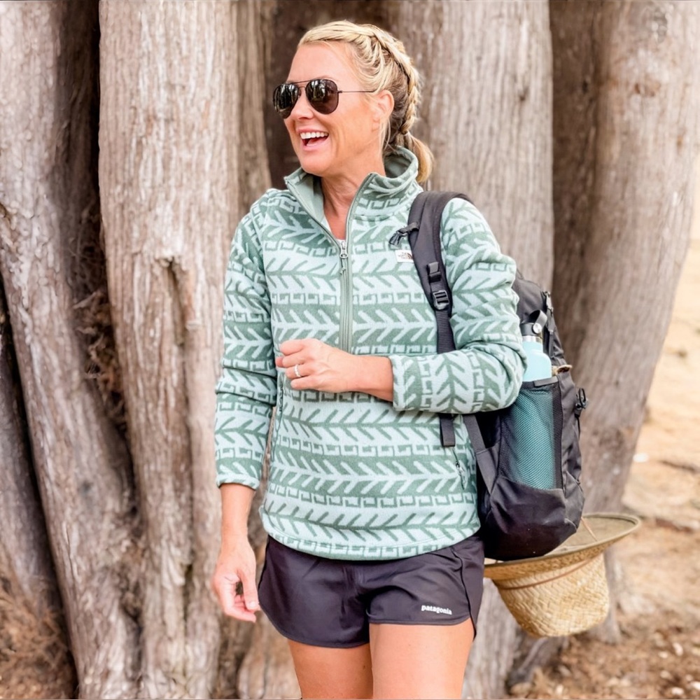 [L] NORTH FACE Crescent Fair Isle 1/4 Zip Fleece Pullover Green Women’s Large - Picture 2 of 7